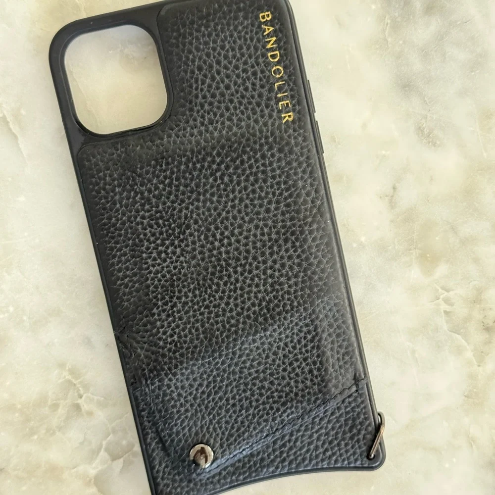 Bandolier Black Leather Card Slot Phone Case with Gold Logo iPhone 11 ProMax